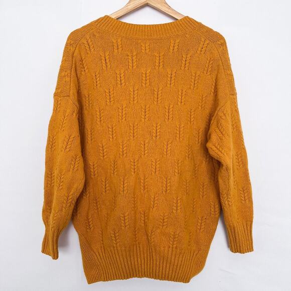 Lucky Brand Tunic Sweater Braid Stitch Drop Shoulder Oversize Size Small Mustard - Picture 9 of 16